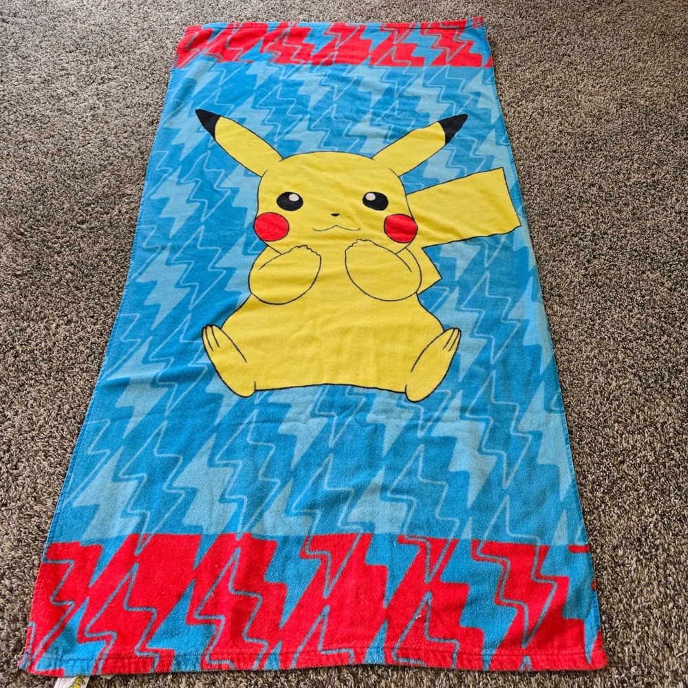 Pokemon Pikachu Beach Towel Kids Adult Blue Red Yellow 100% Cotton 2017 Nintendo